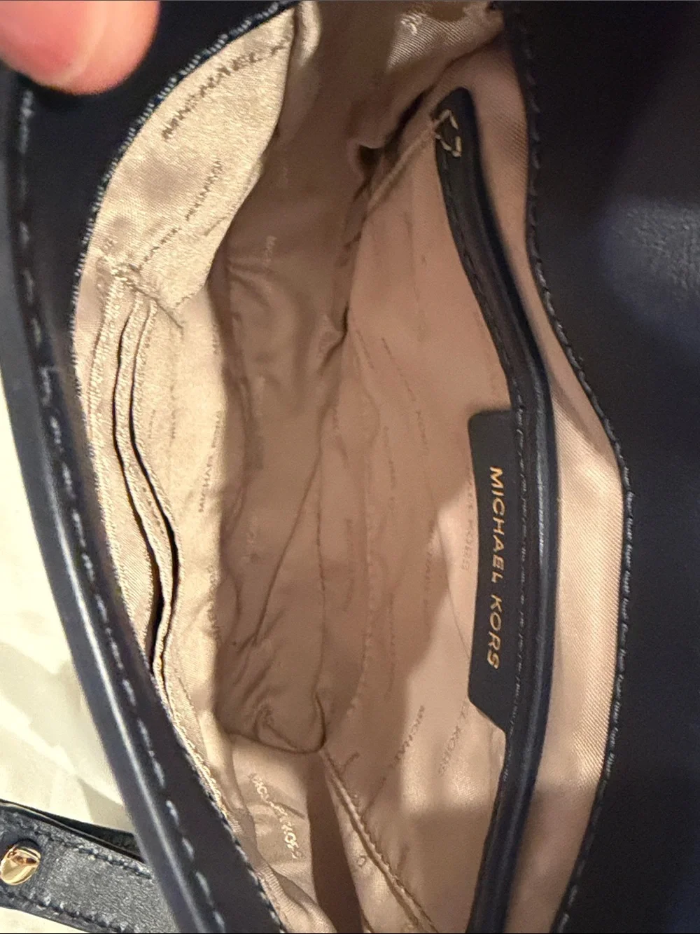 Michael Kors Navy Whipstitch Leather Crossbody with Gold MK Logo